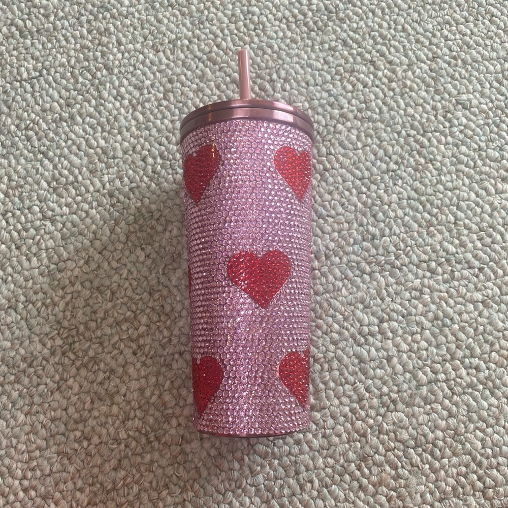 Hydrapeak Pink Rhinestone Tumbler with Red Hearts